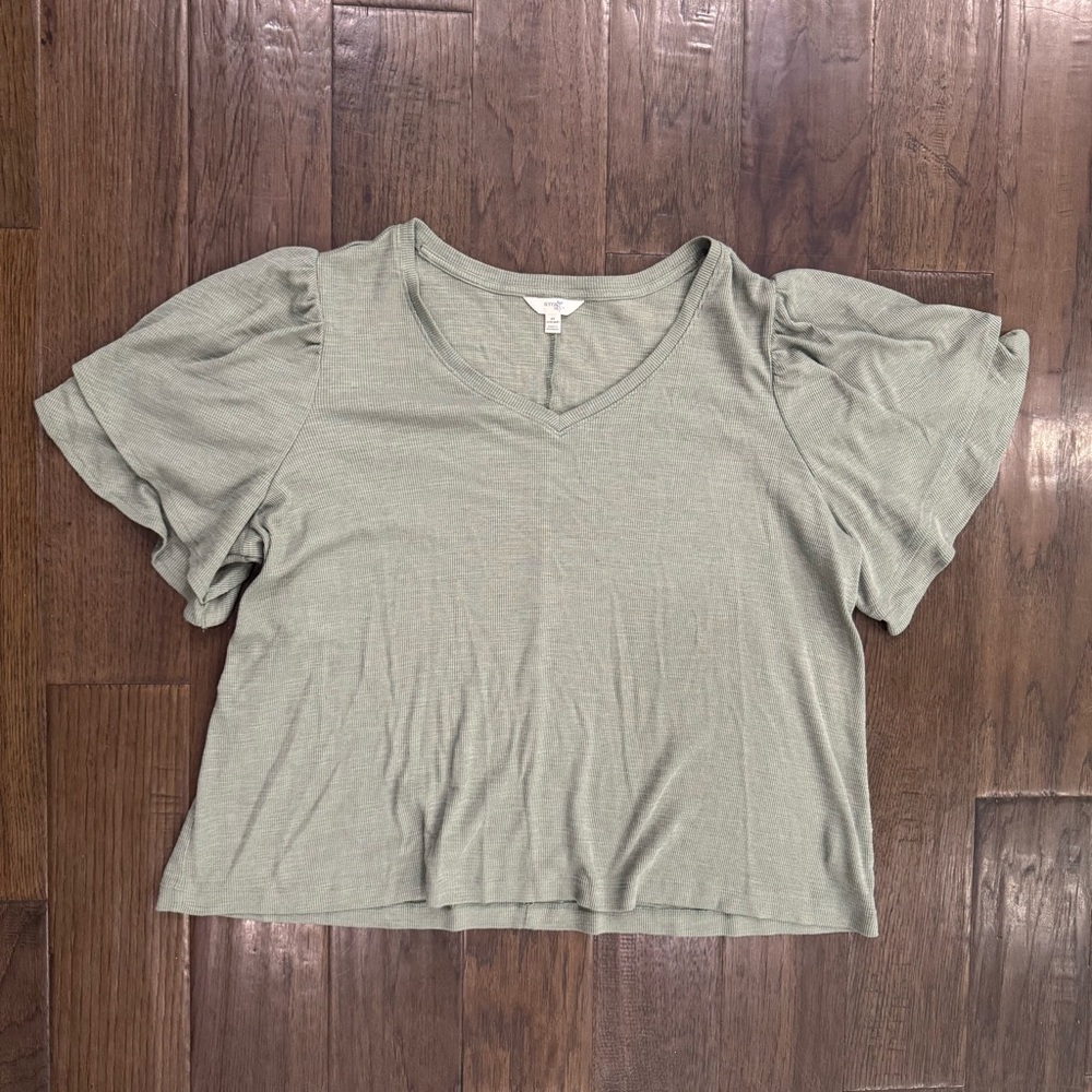 Terra & Sky Light Green V-Neck Short Sleeve Tee
